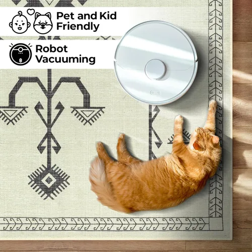 Miniatura 5 de GLN Rugs Bohemian - Alfombra de pasillo lavable a máquina, bohemio, lavable, antideslizante, de pelo bajo, alfombra de felpilla para pasillo