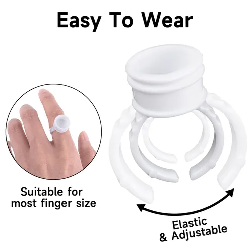 Miniatura 3 de G2PLUS Anillos de pegamento para extensiones de pestañas, 100 piezas de anillos desechables para pigmentos, soporte de pegamento de pestañas blanco