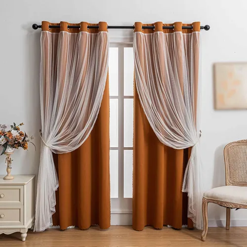 Miniatura 16 de indistar Cortinas Oscuras para el Hogar de Doble Capa con Capa Sólida y Transparente, Par de Paneles de Cortina con Ojales en la Parte Superior, 52
