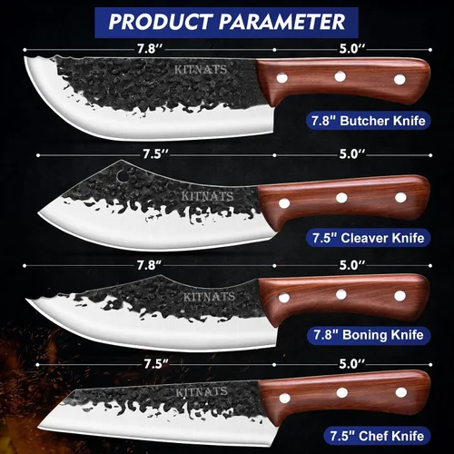 Miniatura 6 de KITNATS Juego de 4 cuchillos de carnicero forjados a mano, cuchillos Kiritsuke, cuchillo de carnicero, cuchillos de carnicero, cuchillos de corte