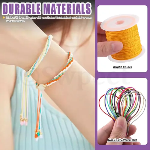 Miniatura 4 de Swpeet Juego de 20 cuerdas de nailon multicolor de 0.035 in 65.6 ft, hilo de nailon para cuentas trenzadas, cuentas, collares, manualidades