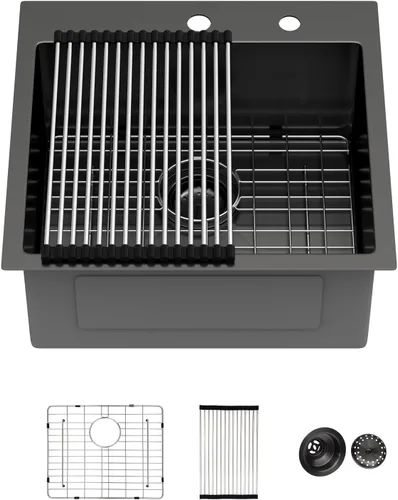 Miniatura 59 de Fregadero de cocina para exteriores, 21 x 20 pulgadas, fregadero de barra para exteriores, fregaderos de cocina de acero inoxidable de montaje
