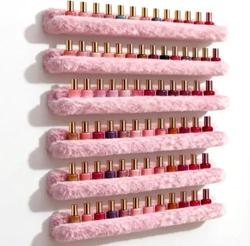 Miniatura 16 de YMVV Estante de esmalte de uñas de 15 pulgadas, estante montado en la pared, paquete de 6 organizadores de acrílico iridiscente arcoíris