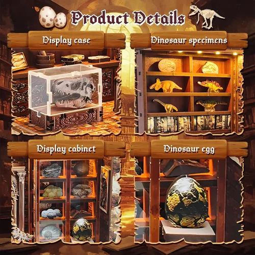 Miniatura 5 de Rompecabezas de madera 3D para adultos, casa de muñecas en miniatura, kit de rincón de libros, kit de modelo LED integrado, regalos para adultos