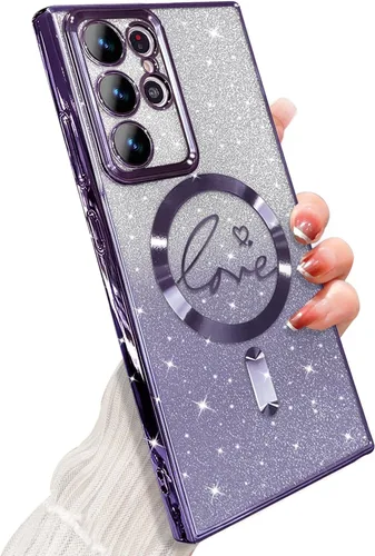 Miniatura 53 de ZONRW - Funda para Samsung Galaxy S22 Ultra magnética, para mujeres y niñas, cubierta trasera suave, lujosa, con corazón de amor, bling, degradado