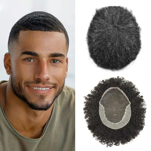 Miniatura 19 de LYRICAL HAIR Afro Kinky Curly Toupee – Cabello humano brasileño para hombre Toupee HD encaje frontal – Afro Americano Hombres Afro Ondulado Sistema
