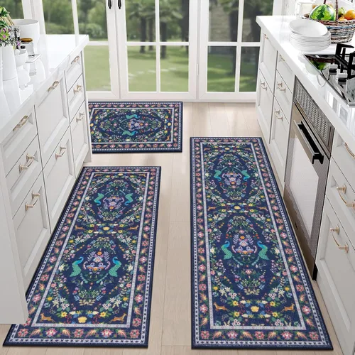 Miniatura 17 de HEBE - Juego de 3 alfombras de cocina de granja, antideslizantes, lavables, tapetes de cocina bohemios para suelo, alfombra de cocina, alfombra
