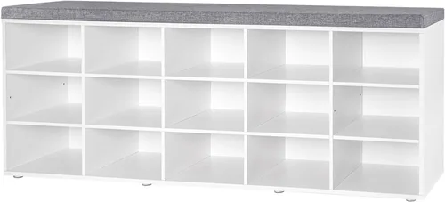 Miniatura 26 de DINZI LVJ Banco de almacenamiento de zapatos con cojín, estante de cubículos con 12 cubículos, estantes ajustables, banco organizador multifuncional