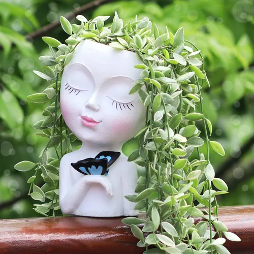 WEWEOW - Maceta con Cara/Maceta de Flores para Plantas de Interior y Exterior, Resina, Maceta para Suculentas con Agujero de Drenaje, Linda Maceta