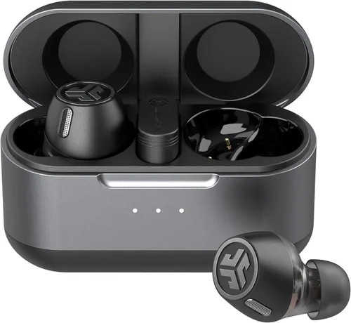 JLab Epic Lab Edition - Auriculares inalámbricos verdaderos, controladores duales híbridos, audio espacial, BT multipunto, carga inalámbrica o