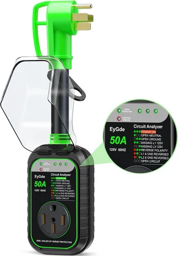 Miniatura 11 de EyGde Protector de sobretensiones para RV de 50 amperios, analizador de circuito RV con cubierta impermeable, protector de voltaje de potencia