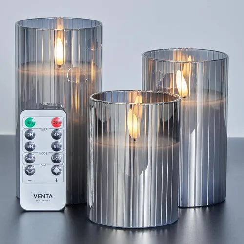 Miniatura 12 de VENTA Juego de 3 velas de pilar de marfil cálido Velas de cera real operadas por baterías con llama parpadeante Decoración atemporal para todo