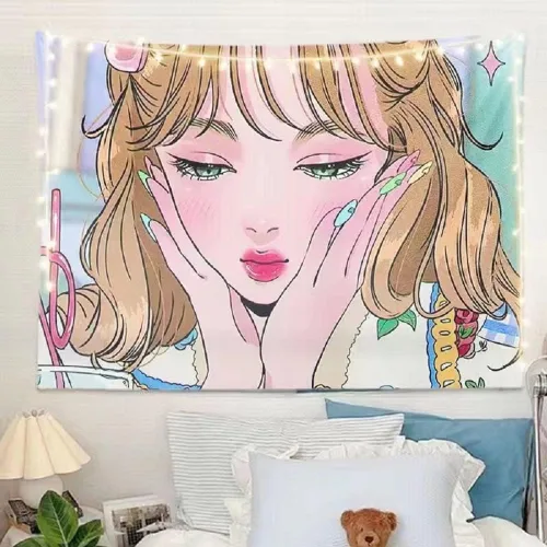 Miniatura 7 de SUFUZEGA Tapiz de Chica de Anime Japonés Kawaii Esteticismo Impresión 3D Arte de Anime para Colgar en la Pared, para Sala de Estar Dormitorio R01
