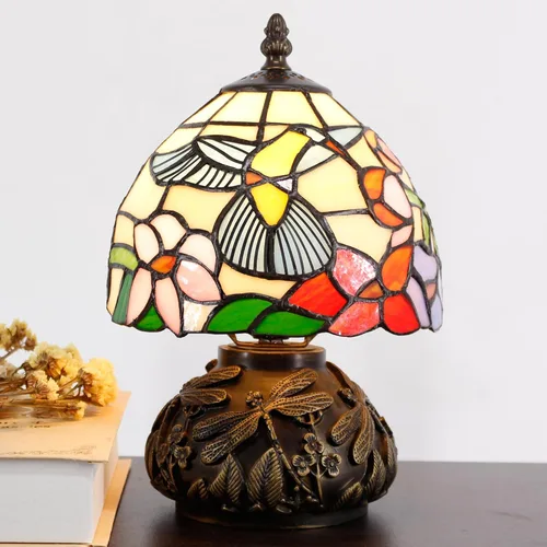 Miniatura 10 de Lámpara Tiffany Pequeña Mini Lámpara de Mesa de Vidrio Teñido Perlas Crema Estilo Seta Luz de Escritorio Lámpara de Memoria Simpatía 8X11 Pulgadas