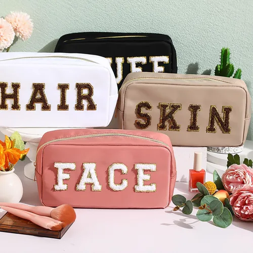 Miniatura 3 de Remerry 4 piezas de bolsas de cosméticos de nailon impermeables, organizador de maquillaje espacioso para viajes para mujeres, bolsa de chenilla