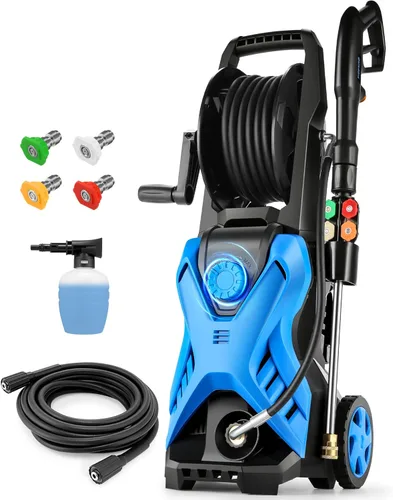 Miniatura 8 de Lavadora a presión eléctrica, lavadora de alta potencia de 2.8 GPM, presión ajustable 2500PSI-5000PSI con carrete de manguera de extensión de 33