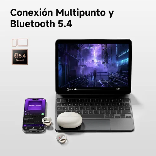 Miniatura 8 de QCY Crossky C30 Auriculares de oído abierto inalámbricos Bluetooth, auriculares de clip con 4 micrófonos ENC de cancelación de ruido, ajuste Blanco