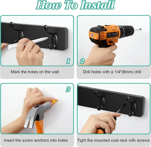 Miniatura 6 de OUTNILI Ganchos de pared resistentes para colgar abrigos, colgador de pared negro para chaquetas, sombreros, toallas, bolsos, correas de perro