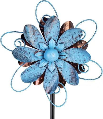 Miniatura 10 de Paquete de 2 molinos de viento de jardín, esculturas de viento de metal, molino de viento para exteriores, decoración de patio, césped, patio