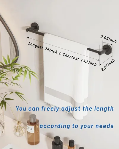 Miniatura 6 de Fixsen - Toallero ajustable, toallero de baño de 13.7 a 24 pulgadas, toalleros individuales de acero inoxidable SUS304 para baño, montaje en pared