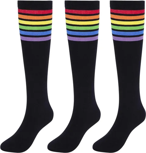 KONY Calcetines altos de algodón a rayas de colores arcoíris para mujer, 13 pares, cómodos para mantenerse en pie, el mejor regalo, talla 6-10