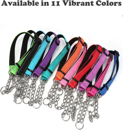 Miniatura 3 de Martingale - Collar para perro con cadena de acero inoxidable, collar reflectante de nailon acolchado suave ajustable, cadena resistente sin Púrpura