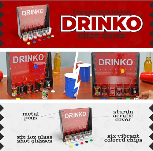Miniatura 4 de Fairly Odd Novelties Juego de beber DRINKO - Diversión social en grupo y en pareja con vasos de chupito, multicolor, vasos de vidrio, tablero