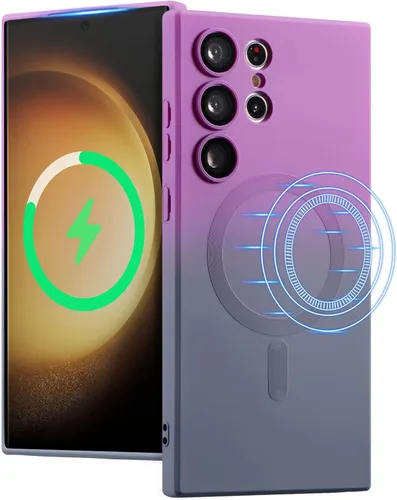 UEEBAI Funda magnética para Samsung Galaxy S22 Ultra 5G, lujosa funda de color neón degradado compatible con funda de cargador MagSafe con protector