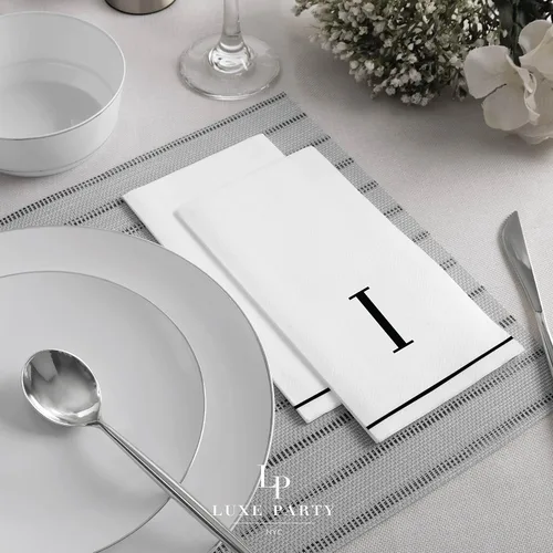 Miniatura 2 de Luxe Party Paquete de 56 servilletas con monograma, letra I inicial, desechables, aerolínea premium, sensación de lino, ajuste decorativo de mesa