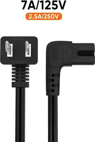 Miniatura 5 de CableCreation Cable de alimentación angular no polarizado de 2 ranuras en ángulo de 18 AWG (IEC320 C7 a Nema 1-15P), 3.0 ft / negro