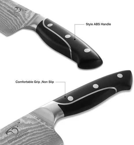 Miniatura 3 de NANFANG BROTHERS Cuchillo de chef de 8 pulgadas, 67 capas VG10 de acero de damasco, mango ergonómico de triple remache ABS antideslizante