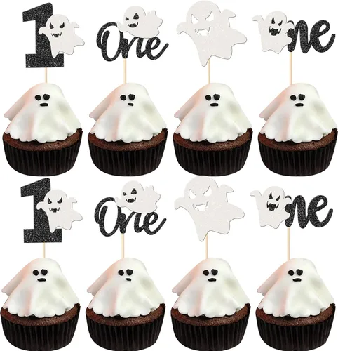 Miniatura 8 de Rsstarxi Paquete de 36 adornos para cupcakes de Halloween, murciélagos con purpurina, palitos de calabaza y calabazas, sombrero de bruja