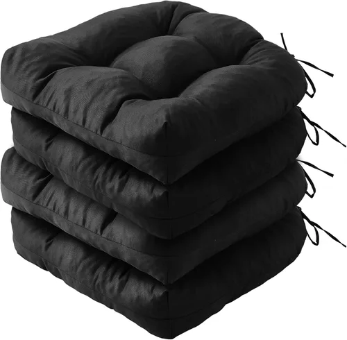 Miniatura 18 de IPYNBAP Juego de 2 cojines para sillas de exterior, cojines para sillas de patio con lazos, 17x17+4" cojines de asiento acolchados para exteriores