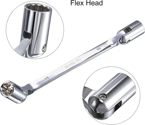 Miniatura 3 de uxcell Llave de cabeza flexible de 12 puntos, extremo de caja giratoria doble métrica de 0.709 in x 0.748 in, rotación CR-V de 180 grados