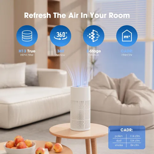 Miniatura 4 de Nuwave Purificador de aire True HEPA H13 para dormitorios y habitaciones grandes de hasta 857 pies cuadrados, RPM 2025 nuevo y mejorado que elimina