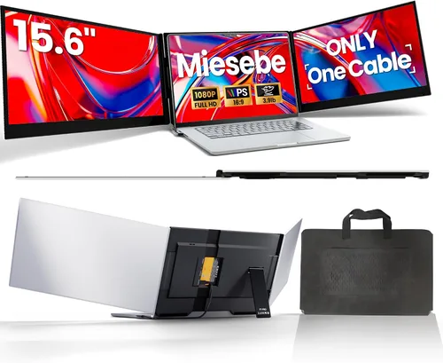 Extensor de pantalla para laptop, monitor triple de 15.6 pulgadas, FHD 1080P USB-C, un cable, Plug n Play, monitor portátil para portátiles de 13 a