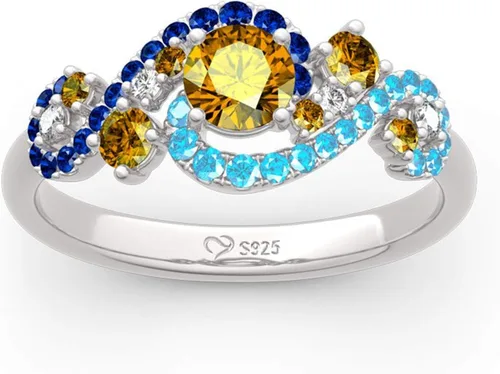 Jeulia Juego de anillos de boda de compromiso de la noche estrellada de corte redondo, anillo de novia de plata de ley, aniversario de moda, día de