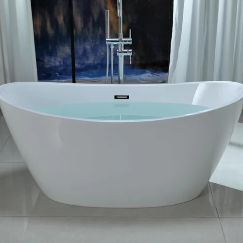 Miniatura 4 de Empava Bañera independiente de 59 pulgadas, bañera acrílica profunda para baño pequeño, fondo plano antideslizante, spa en casa para aliviar