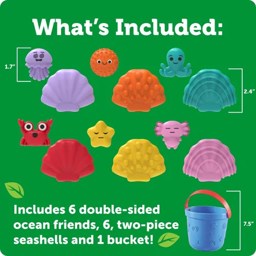 Miniatura 5 de Learning Resources Ocean Emotions Seashells, figuras de animales del océano, juego de playa, juguetes de arena, juguetes sensoriales, cubo