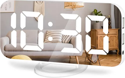 Miniatura 9 de Reloj despertador digital Lamisola, gran pantalla LED con espejo, 2 puertos de carga USB, brillo ajustable automáticamente, relojes modernos