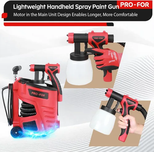 Miniatura 3 de Pulverizador de pintura HVLP estacionario, pistola de pintura eléctrica de 700 W, base de motor remoto y pistola de mano ligera, flujo alto de 33.8