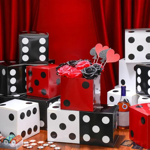 Jexine 15 cajas de regalo de dados de 7 pulgadas, decoraciones de cumpleaños temáticas de casino, decoraciones de fiesta de Las Vegas, decoración de