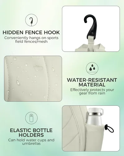 Miniatura 8 de Bolsa de tenis, mochila de tenis resistente al agua para mujeres y hombres, diseño de bandolera acolchada para tenis, pickleball, raquetas de Beige