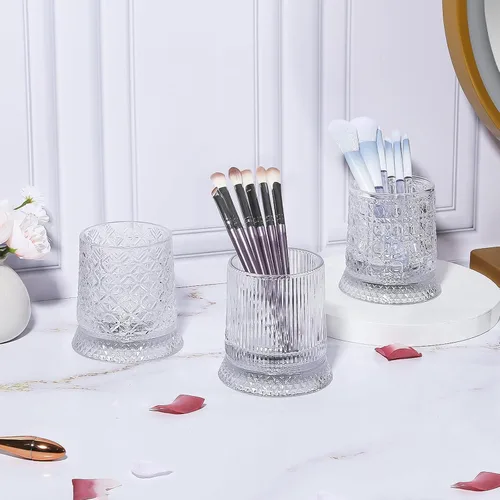 Miniatura 4 de DASITON Organizador de brochas de maquillaje, soporte de almacenamiento de brochas de cosméticos de cristal, organizador de maquillaje de vidrio