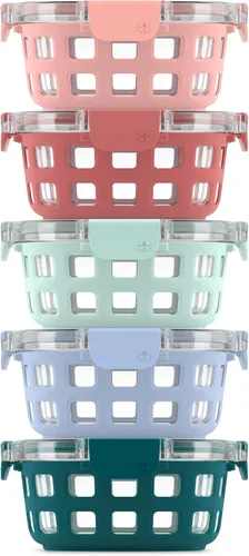 Miniatura 10 de Ello Duraglass - Juego de 3 recipientes de vidrio para almacenamiento de alimentos de 3.4 tazas con funda de silicona y tapas de plástico herméticas
