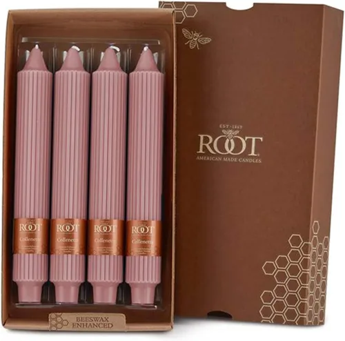 Root Candles Velas de Cena Sin Aroma Juego de Velas en Caja de Mezcla Premium de Cera de Abeja, 9 Pulgadas, Rosa Polvoriento, 4 Unidades Rosa