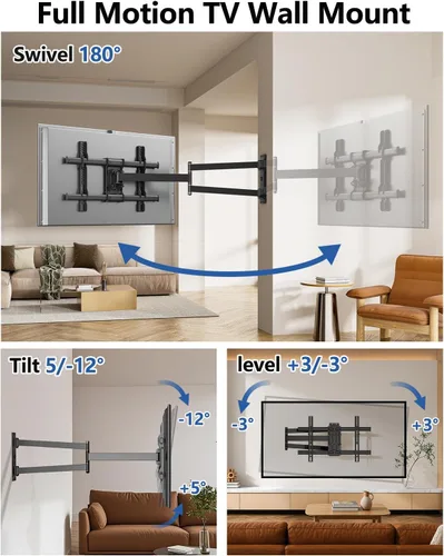 Miniatura 2 de FORGING MOUNT Montura de pared para TV de brazo largo para esquinas para televisores de 32 a 75 pulgadas, soporte de TV articulado de movimiento