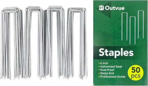 Outvue Paquete de 25 grapas de paisaje de 6 pulgadas, estacas para plantas de calibre 11, estacas galvanizadas de tienda de campaña y estacas de