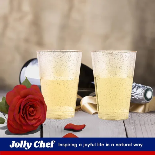 Miniatura 2 de JOLLY CHEF Paquete de 50 vasos de plástico dorados de 14 onzas, vasos de plástico desechables con purpurina dorada, ideales para bodas, Halloween