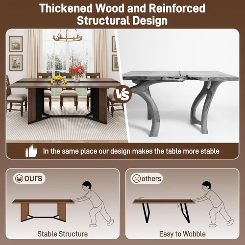 Miniatura 7 de chartustriable Mesa de comedor para 4 a 6 personas, mesa de cocina moderna grande de 71 pulgadas con diseño de camino de mesa integrado, mesa